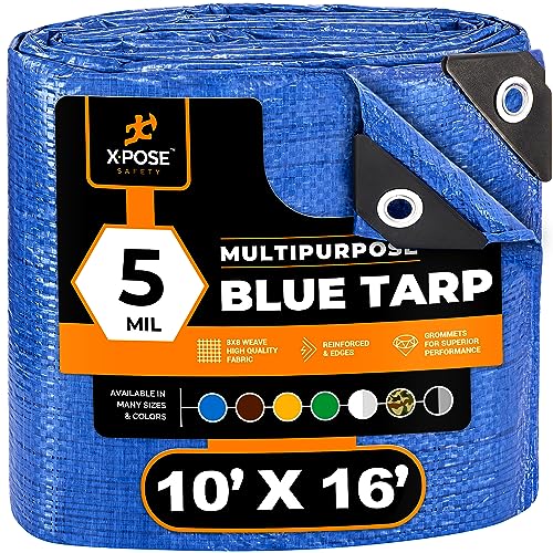 xpose safety Better Blue Poly Tarp 10 x 16 Multipurpose Protective Cover Lightweight Durable Waterproof Weather Proof 5 Mil Thick Polyethylene by Xpose Safety - Image 1