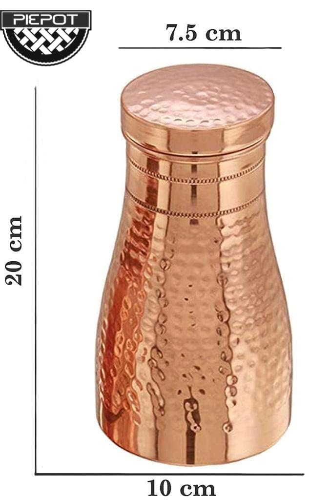 Piepot Copper Water Bottle 1 LTR | Copper Water Bottle for Drinking | 100% Pure | Leak-Proof | Easy to Cary | Suitable for Yoga, School & Offices | Best for Gifting - Hammered Finish - Image 3