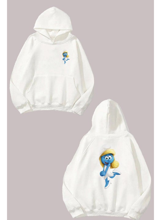 Unisex Smurfs Smurfette Design Front Back Printed Regular Fit White Sweatshirt