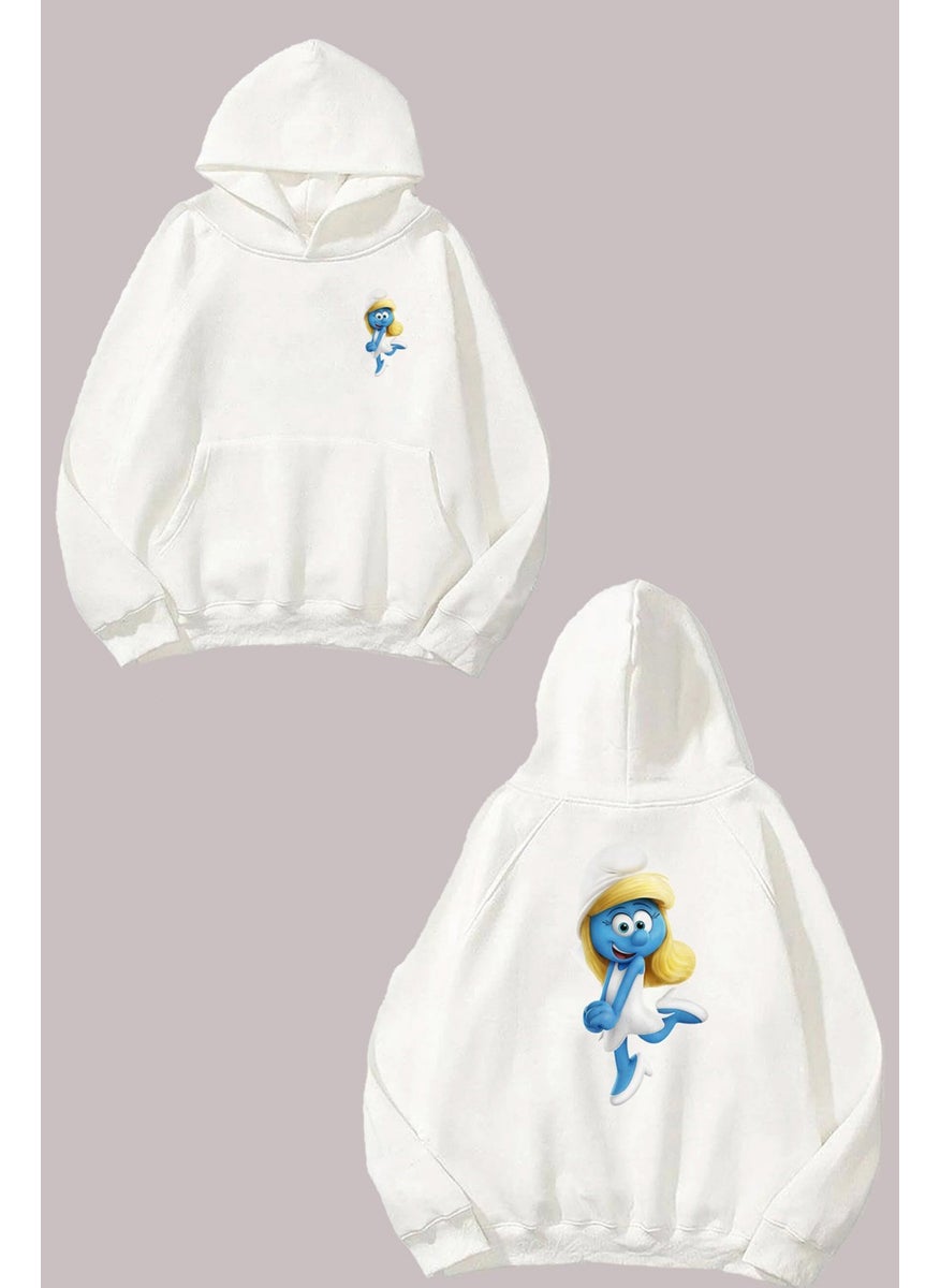 The Wert - Unisex Smurfs Smurfette Design Front Back Printed Regular Fit White Sweatshirt - Image 1