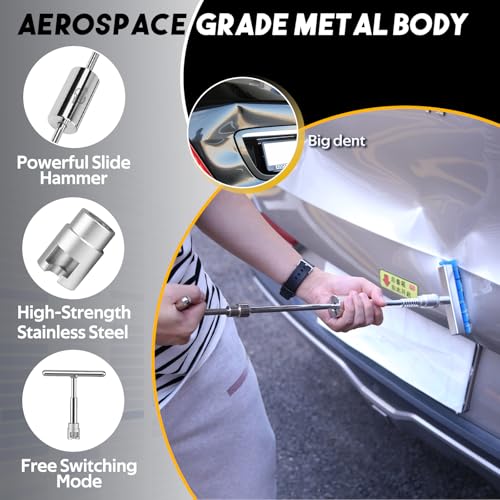 Super PDR Paintless Dent Repair Kit, Dent Puller Kit, Car Dent Removal Tools with Dent Lifter, Bridge Puller, Slide Hammer 2 in 1 T-Type Slide Hammer for Repair Door Ding, Creases and Hail Damage - Image 4