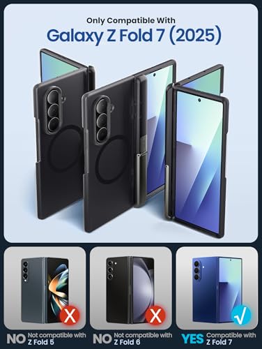 I-blason iBlason for Samsung Galaxy Z Fold 7 Case 9H Tempered Glass Screen Protector MagSafe Compatible Hinge Protection Kickstand FullBody Protective Magnetic Phone Case for Z Fold 7 Frost Black - Image 3