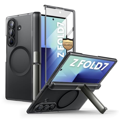 I-blason iBlason for Samsung Galaxy Z Fold 7 Case 9H Tempered Glass Screen Protector MagSafe Compatible Hinge Protection Kickstand FullBody Protective Magnetic Phone Case for Z Fold 7 Frost Black - Image 1