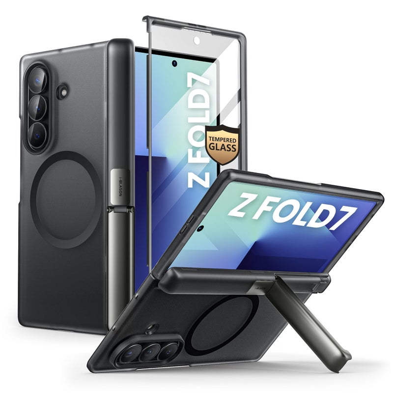 I-blason iBlason for Samsung Galaxy Z Fold 7 Case 9H Tempered Glass Screen Protector MagSafe Compatible Hinge Protection Kickstand FullBody Protective Magnetic Phone Case for Z Fold 7 Frost Black - Image 2