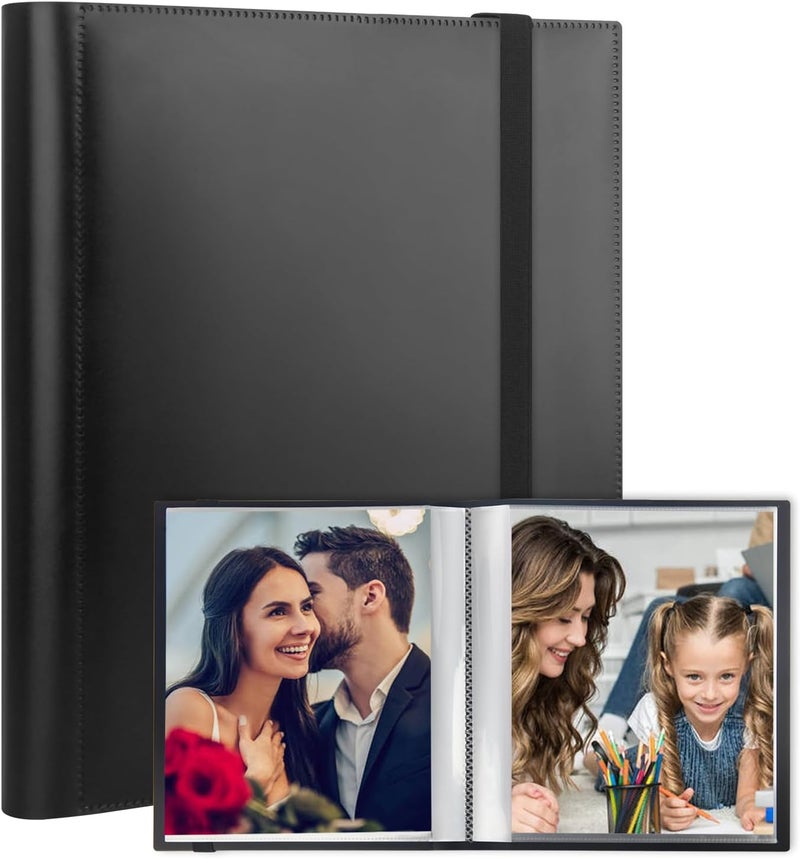 Aevdor ألبوم صور 8.5x11، كتاب ألبوم صور 8.5x11 يحمل 68 صورة، مجلد محفظة فنية لصور 8.5 × 11، ألبوم صور 8.5x11 للصور والأعمال الفنية للأطفال والرسومات (أسود) - Image 1