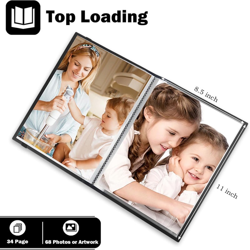 Aevdor ألبوم صور 8.5x11، كتاب ألبوم صور 8.5x11 يحمل 68 صورة، مجلد محفظة فنية لصور 8.5 × 11، ألبوم صور 8.5x11 للصور والأعمال الفنية للأطفال والرسومات (أسود) - Image 2