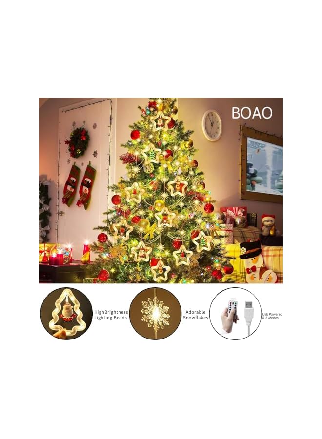 The Bros 9.8FT Christmas LED Lights,Christmas Curtain Lights with Ornaments & Snowflake,Christmas Window Lights for Christmas Bedroom Home Decorations Operated by USB with remote control  - Image 4