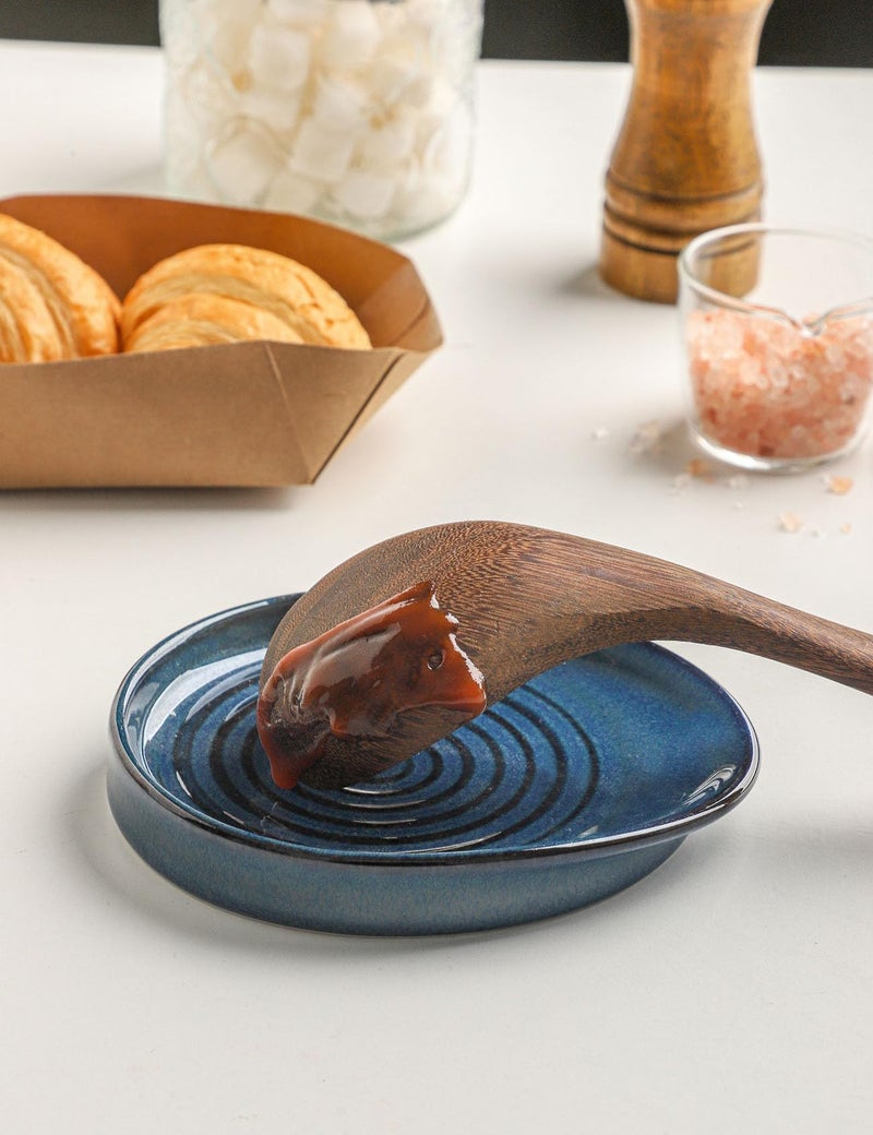 Seyatoo Ceramic Spoon Rest for Stove Top, Spoon Holder for Kitchen Counter, Farmhouse Cooking Utensil Holder for Spoons, Ladles, Spatula, Glazed Blue - Image 5