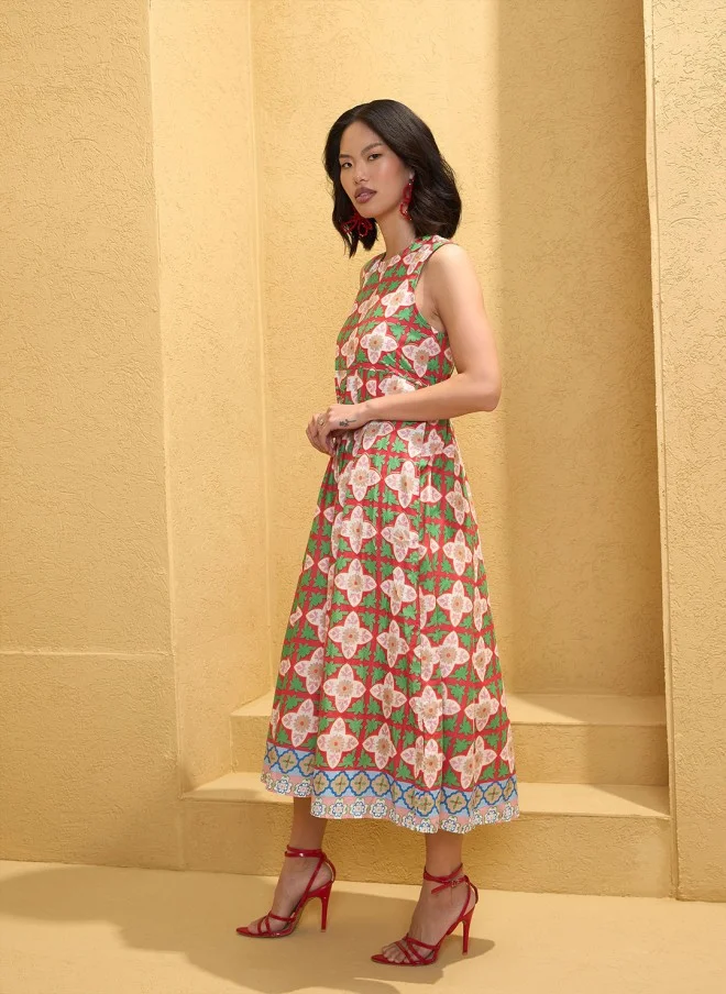 SASSAFRAS Floral Printed Midi Dress for Women