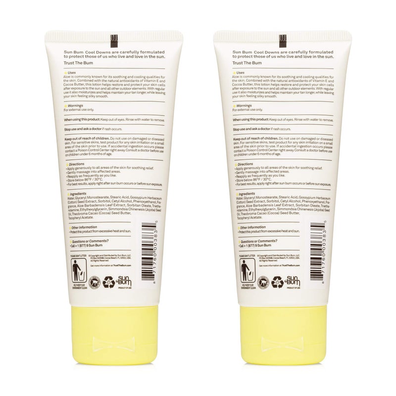 Sun Bum Cool Down Aloe Vera Lotion Vegan With Cocoa Butter To Soothe and Hydrate Sunburn 3 Ounce 2 Pack - Image 2