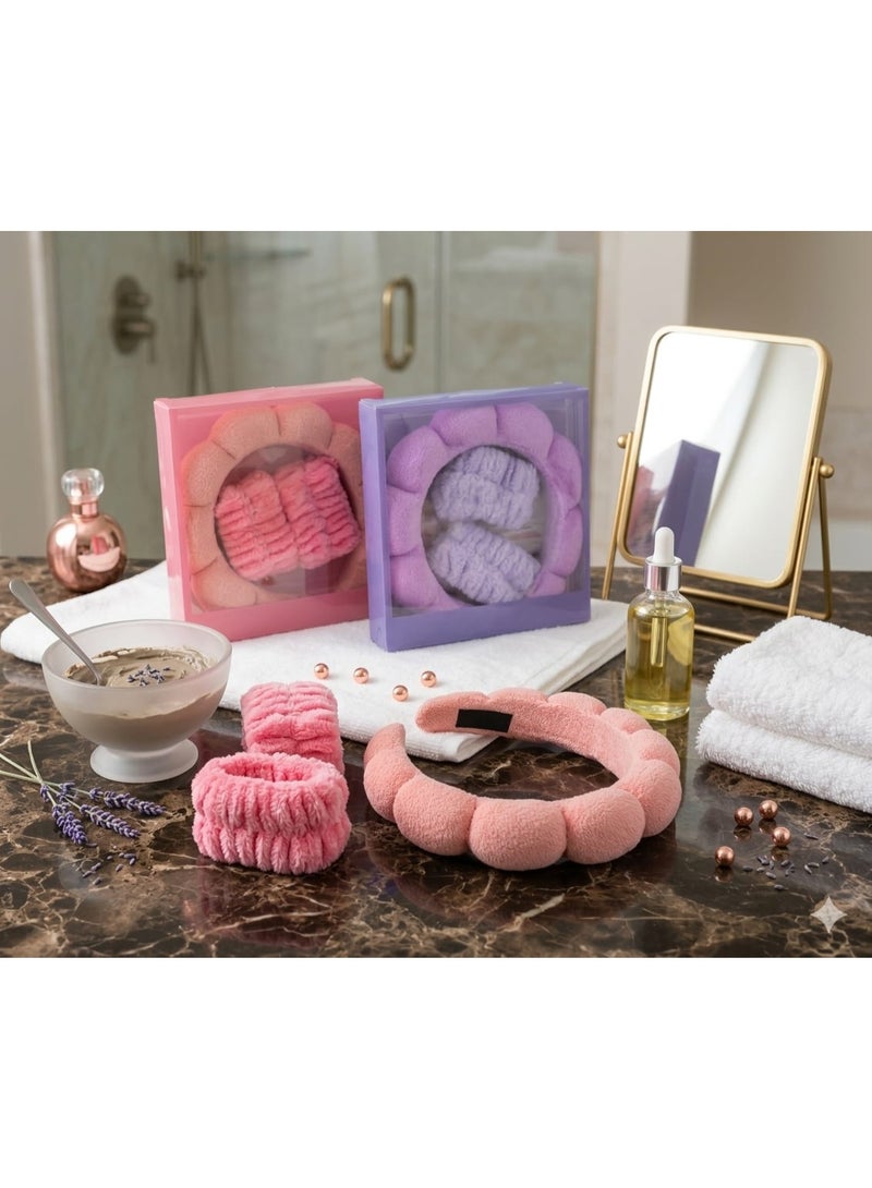 طقم عناية بالبشرة أثناء غسل الوجه – طوق رأس ناعم مع أساور معصم مانعة لتسرب الماء – مثالي للروتين اليومي والعناية بالبشرة – تصميم مريح وعملي متعدد الالوان - Image 1