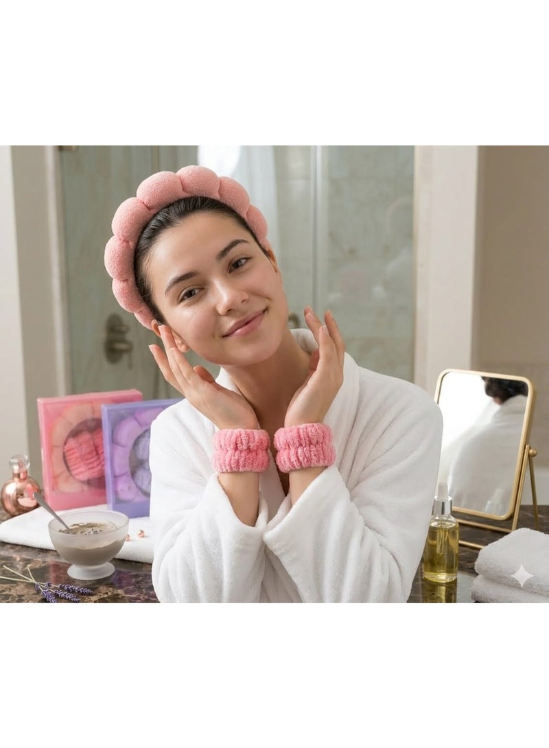 طقم عناية بالبشرة أثناء غسل الوجه – طوق رأس ناعم مع أساور معصم مانعة لتسرب الماء – مثالي للروتين اليومي والعناية بالبشرة – تصميم مريح وعملي متعدد الالوان - Image 2