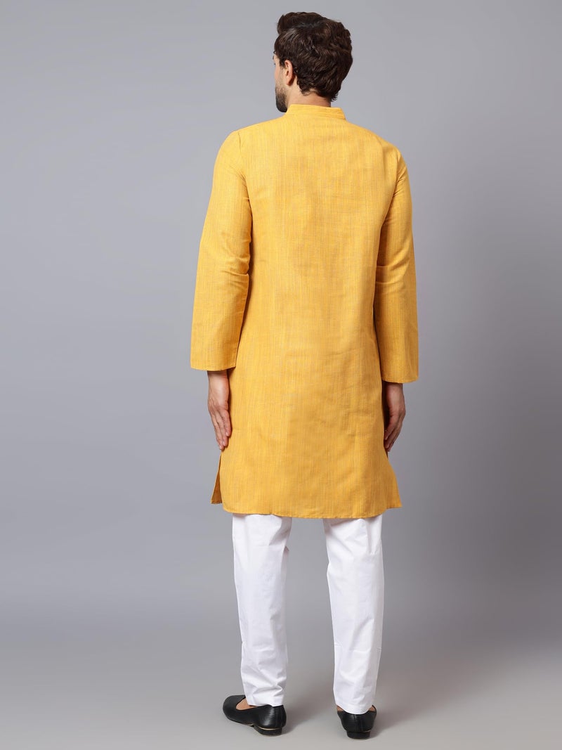 LATEST CHIKAN Men's Cotton Long Kurta Full Sleeves - Casual Ethnic Wear,44 Yellow - Image 5