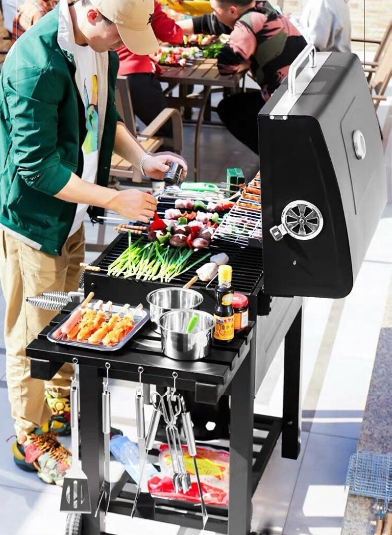 ETG Barrel Charcoal Grill Barbecue Smoker with Shelves, Large capacity 174 Square Inches Cooking Area, Stainless Steel, 4 Air Vents, Ash Collector, BackyardWheels for Outdoor Camping, Garden Picnics & Backyard BBQ - Image 2