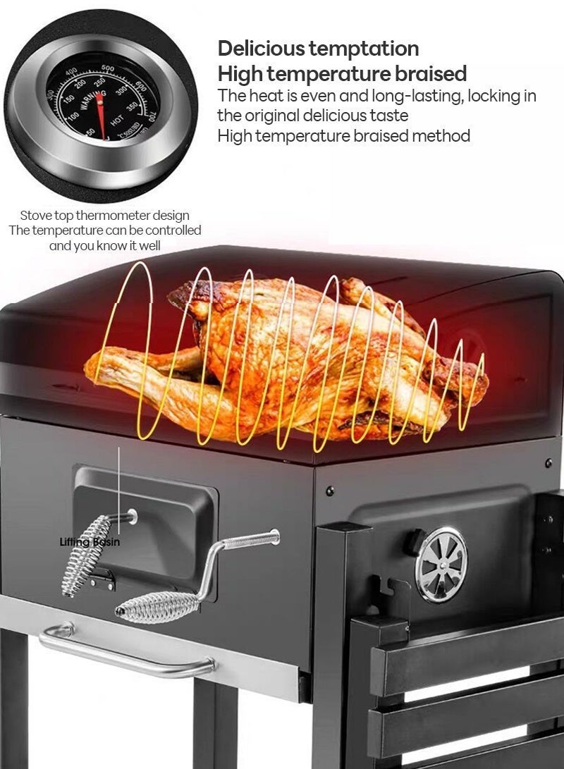 ETG Barrel Charcoal Grill Barbecue Smoker with Shelves, Large capacity 174 Square Inches Cooking Area, Stainless Steel, 4 Air Vents, Ash Collector, BackyardWheels for Outdoor Camping, Garden Picnics & Backyard BBQ - Image 3