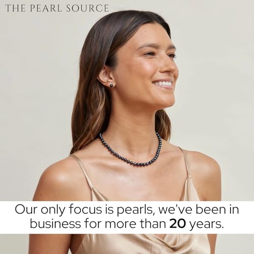 THE PEARL SOURCE 6.0-6.5mm Black Japanese Akoya Real Pearl Earrings for Women - 14k Gold Stud Earrings | Hypoallergenic Earrings with Genuine Cultured Pearls - Image 5