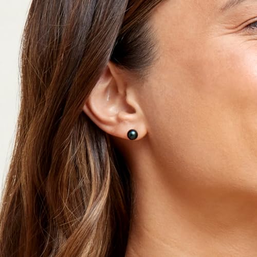 THE PEARL SOURCE 6.0-6.5mm Black Japanese Akoya Real Pearl Earrings for Women - 14k Gold Stud Earrings | Hypoallergenic Earrings with Genuine Cultured Pearls - Image 2