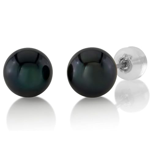 THE PEARL SOURCE 6.0-6.5mm Black Japanese Akoya Real Pearl Earrings for Women - 14k Gold Stud Earrings | Hypoallergenic Earrings with Genuine Cultured Pearls - Image 1