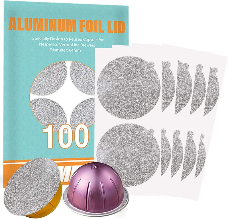 CAPMESSO Aluminum Foils Lids to Reuse Vertuoline Capsules Coffee Pods Compatible with Nespresso VertuoLine Machine 64mm(100/package) - Image 1