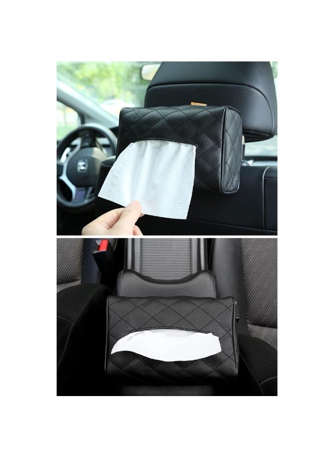 حامل مناديل السيارة جلد فاخر صندوق مناديل للجزء الخلفي وغطاء السيارة (أسود) - Image 3
