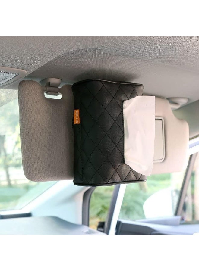 حامل مناديل السيارة جلد فاخر صندوق مناديل للجزء الخلفي وغطاء السيارة (أسود) - Image 5