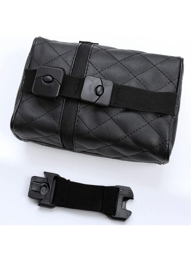 حامل مناديل السيارة جلد فاخر صندوق مناديل للجزء الخلفي وغطاء السيارة (أسود) - Image 4