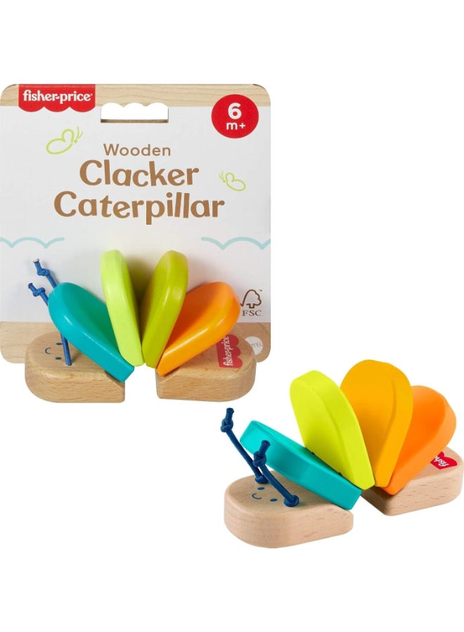 Fisher-Price Wooden Clacker Caterpillar Toy for Babies, Colorful Wooden Sensory Activity Toy with Clacking Sounds for Early Development Age 6 Months+ - Image 1
