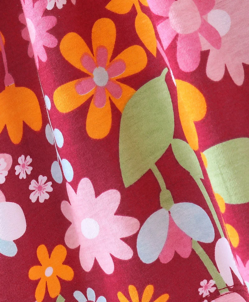 babyhug Babyhug Cotton Knit Half Sleeves Floral Print Frock - Wine