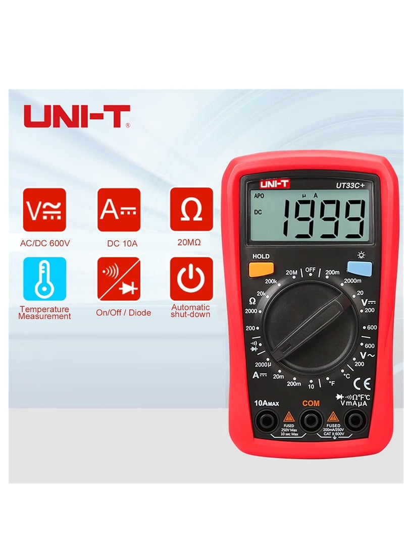 UNI-T - ECVV UT33C Plus Digital Palm Size Multimeter Voltmeter Ammeter Resistance LCR with Backlight - Image 1