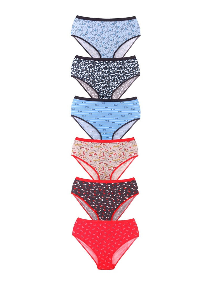 Pack of 6 Printed Cotton Brief Panties Underwear for Women