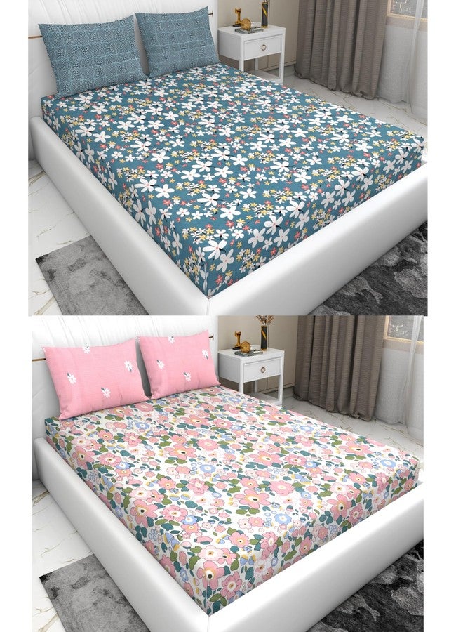 RD TREND® Presents Luxurious Glace Cotton Super Soft 210 TC King Size bedsheet Combo (100x108 Inch) with 4 Pillow Covers Color-Pink & Grey Pattern-Floral - Image 1