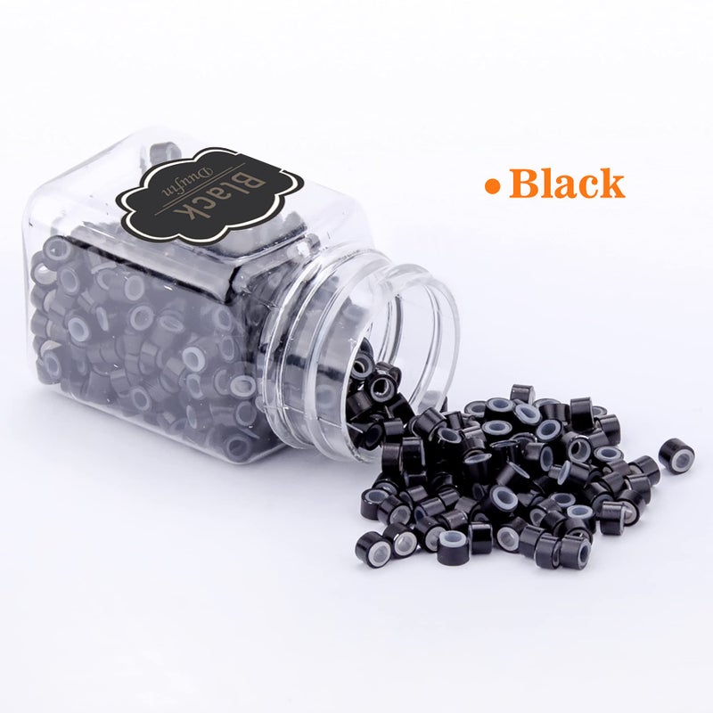 Duufin 2500 Pieces Micro Links Rings Hair Extensions Beads 5.0mm Silicone Lined Beads 5 Colors Micro Links for Women Men Hair Feather Extensions Tool - Image 3
