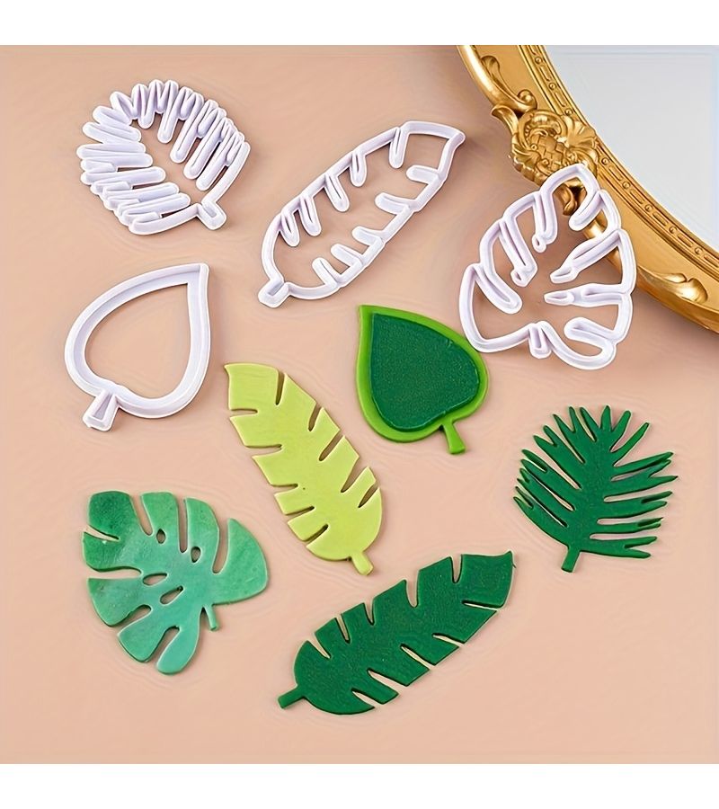 4Pcs White Tropical Leaf Cookie Cutters Hawaii Palm Cake Decorating DIY Tools - Image 1