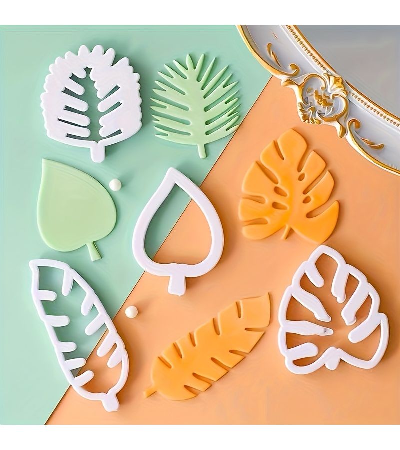 4Pcs White Tropical Leaf Cookie Cutters Hawaii Palm Cake Decorating DIY Tools - Image 3