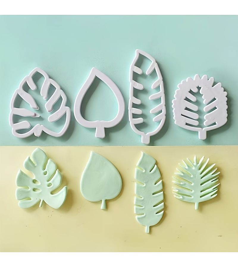 4Pcs White Tropical Leaf Cookie Cutters Hawaii Palm Cake Decorating DIY Tools - Image 4