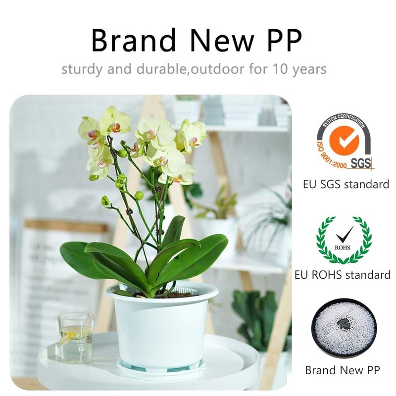 Meshpot 8 Inch Orchid Pots with Holes and Saucers,Double Layer Plastic Large Orchid Planter Pot,Flower Pots for Indoor Outdoor Flower Plants,Orchids,Herbs,Snake Plants and Succulents - Image 5