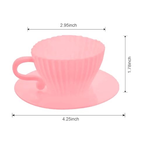 Qancesd Silicone Cupcake Liners, 16 Pcs Silicone Muffin Cups for Baking, Reusable Muffin Liners, Teacup Cupcake Baking Cups, 8 Cups & 8 Saucers, Pink - Image 2