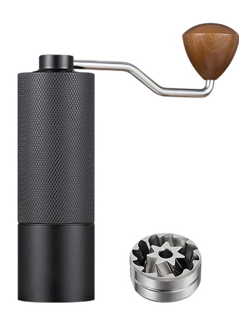 Manual coffee grinder with seven-tooth CNC stainless steel grinding core, 25g capacity, 12 adjustable grinds for more precision, black