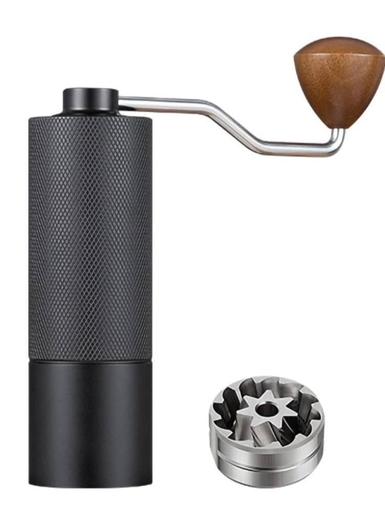 Manual coffee grinder with seven-tooth CNC stainless steel grinding core, 25g capacity, 12 adjustable grinds for more precision, black
