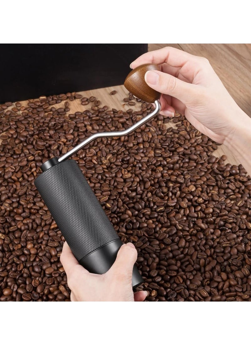 Manual coffee grinder with seven-tooth CNC stainless steel grinding core, 25g capacity, 12 adjustable grinds for more precision, black