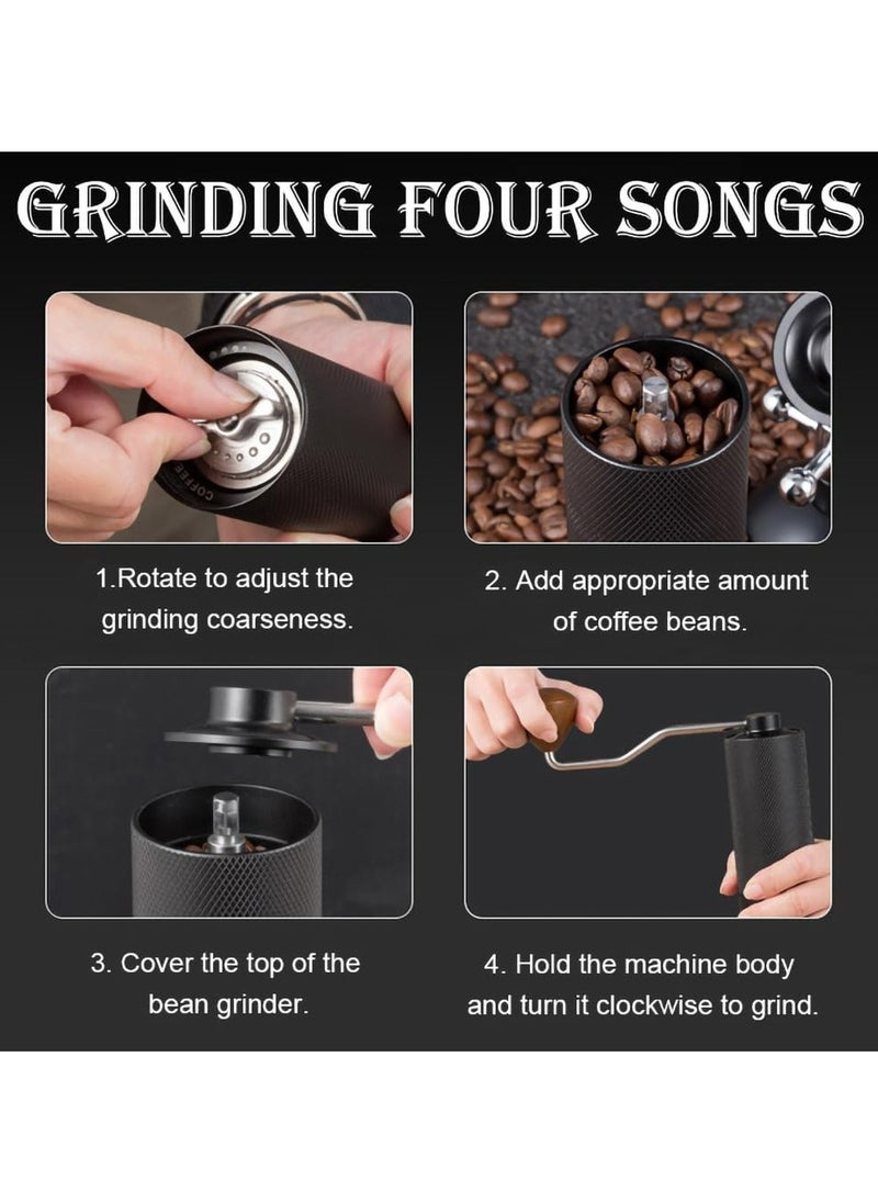 Manual coffee grinder with seven-tooth CNC stainless steel grinding core, 25g capacity, 12 adjustable grinds for more precision, black