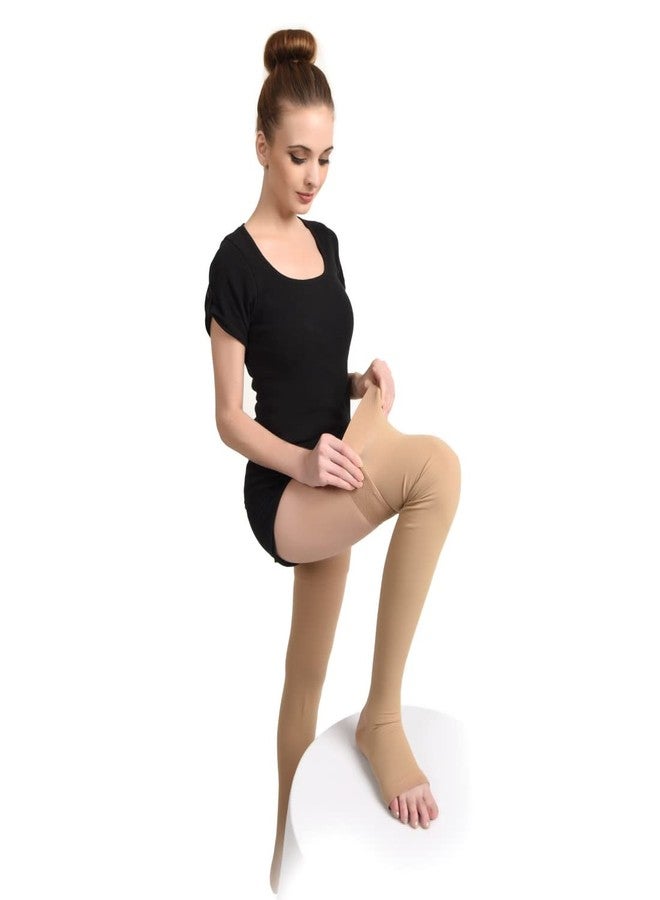 AccuSure Medical Compression Varicose Stocking 23-32 mmHg Support For Women & Men Thigh Length Hose|Open Toe|Beige| (XXL) - Image 1