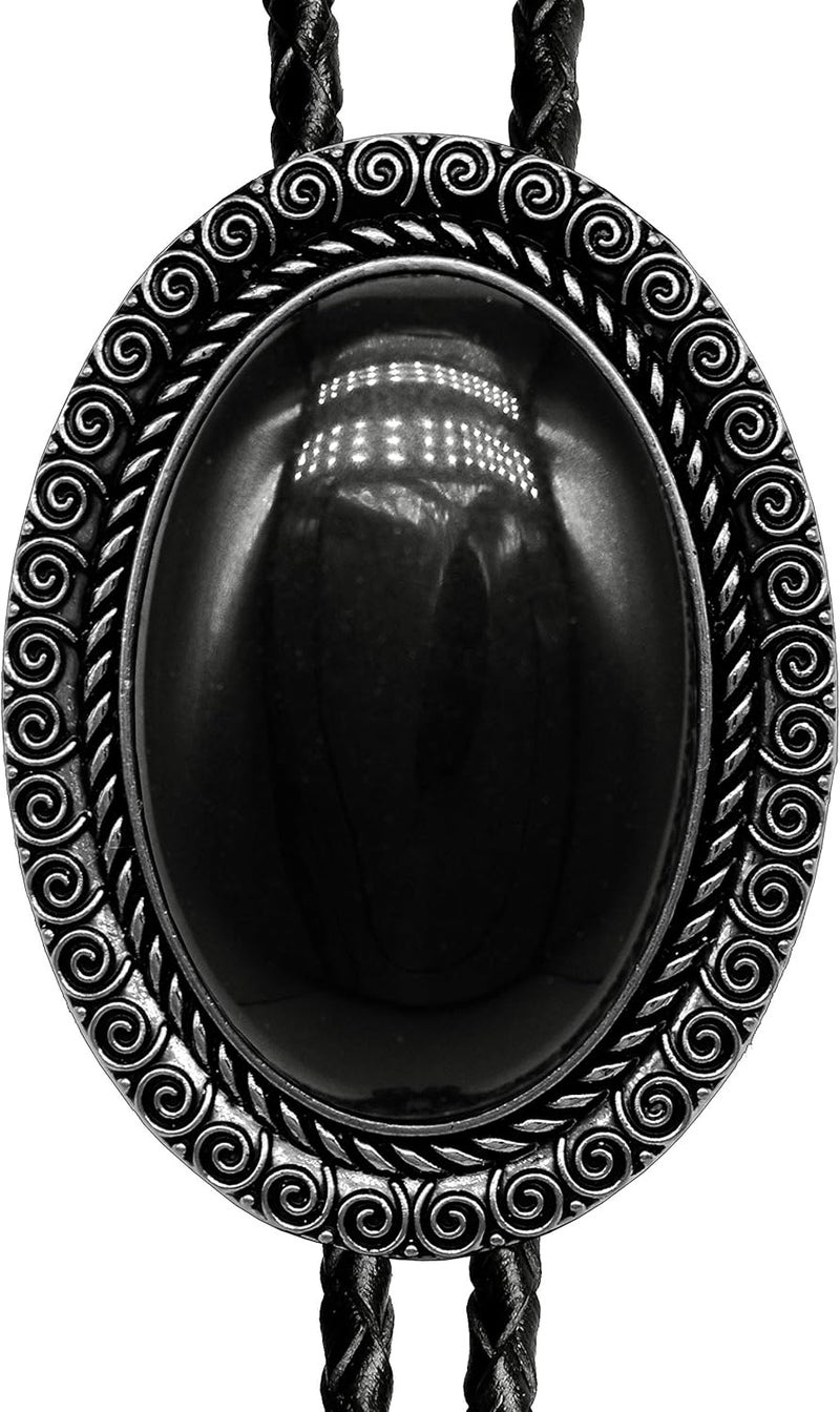 Moranse Bolo Tie With Emerald Blue and Black or More Colors Stone Celtic Style Genuine and Cowhide Rope - Image 2