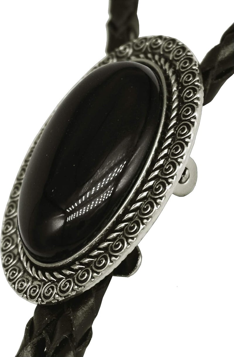 Moranse Bolo Tie With Emerald Blue and Black or More Colors Stone Celtic Style Genuine and Cowhide Rope - Image 3