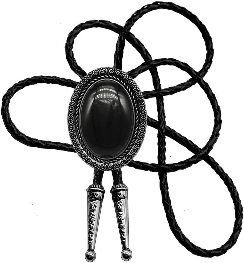 Moranse Bolo Tie With Emerald Blue and Black or More Colors Stone Celtic Style Genuine and Cowhide Rope - Image 1