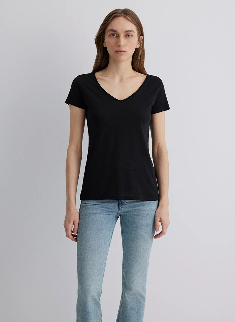 MAVI V Neck Black Basic T-Shirt