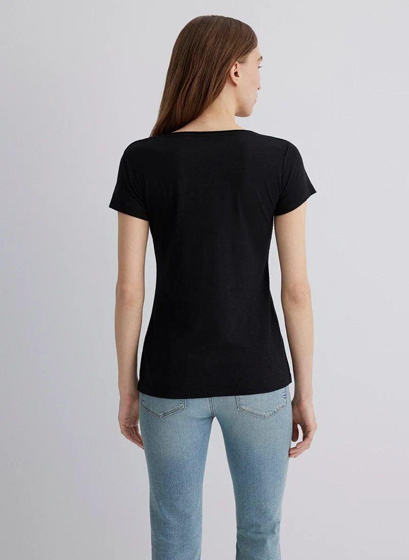 MAVI V Neck Black Basic T-Shirt