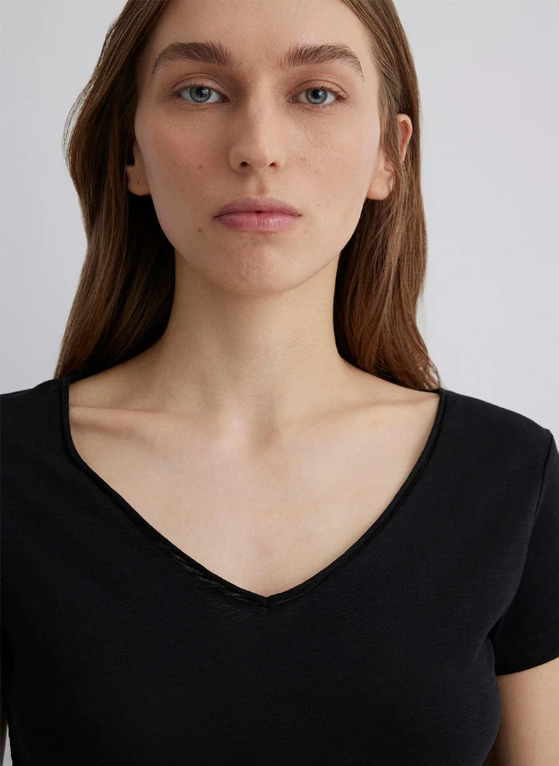 MAVI V Neck Black Basic T-Shirt