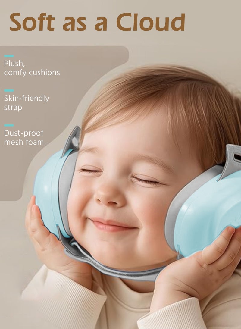 Soft Touch Baby Ear Muffs, Baby Headset, Baby Plane Ear Muffs Noise Protection for Infant and Babies 0- 48 Months, Baby Earplug, 24dB Sound Reduction, Adjustable Ear Muffs for Ear Protection, Hearing Damage & Improves Sleep,Travel (Blue) - Image 5