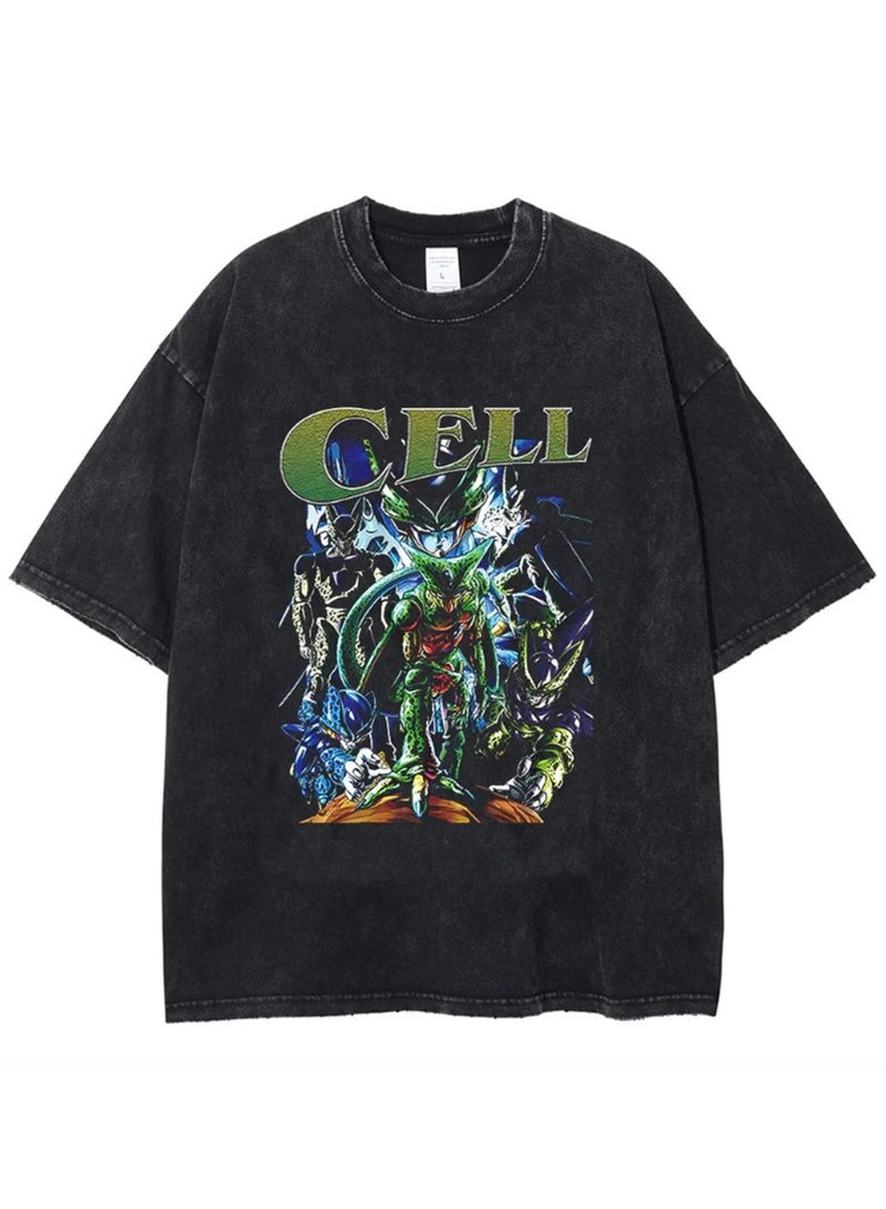 Washed retro T-shirt street hip hop anime Dragon Ball casual cotton summer short sleeves - Image 1